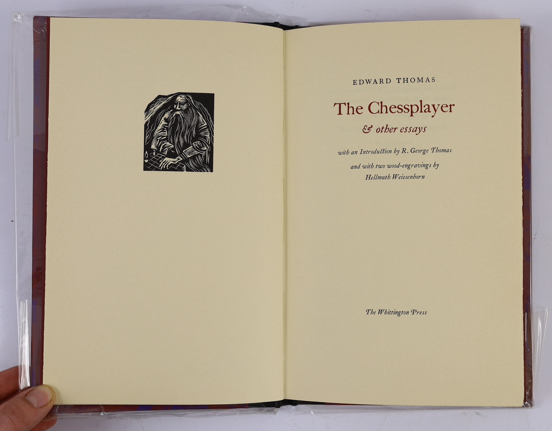 Thomas, Edward. The Chessplayer & other essays with an Introduction by R. George Thomas and with two wood-engravings by Hellmuth Weissenborn. The Whittington Press, Andoversford, Gloucestershire, 1981. Number 221 of a li